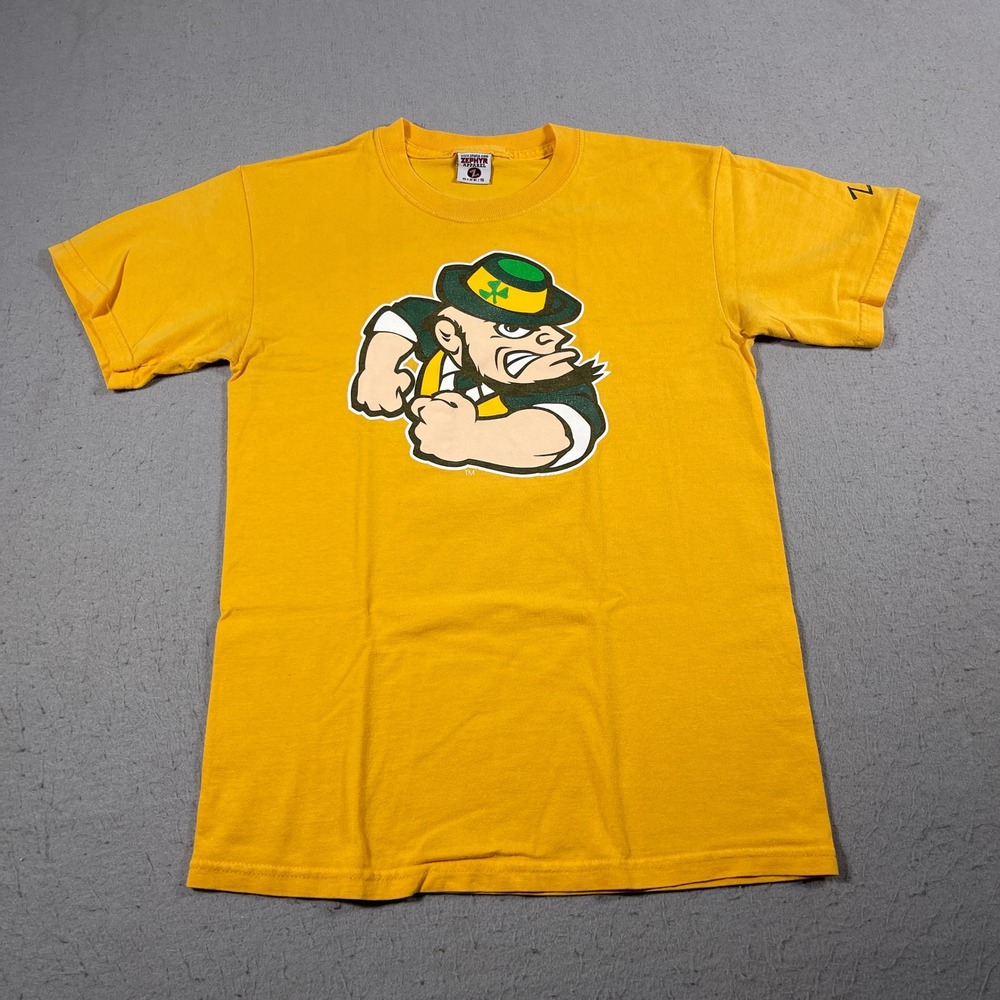 Vintage Notre Dame Shirt Men Small Yellow Fighting Irish ND Logo NCAA Zephyr Y2K